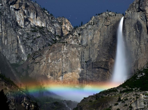 Rainbow at Bridalveil falls in Yosemite -   